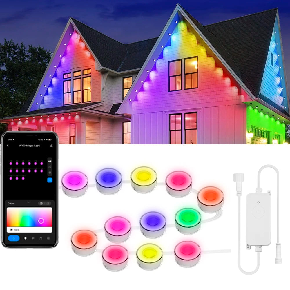 100ft RGBIC Eave Lights – Smart, Waterproof LED String for DIY Outdoor Christmas Decor