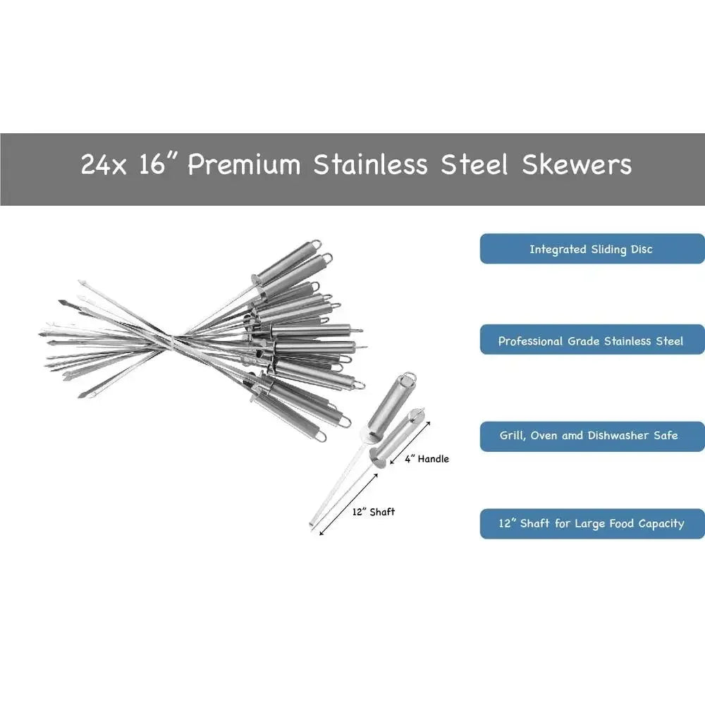 24-Pack Stainless Steel BBQ Skewers – Durable, High-Quality Grilling Accessories