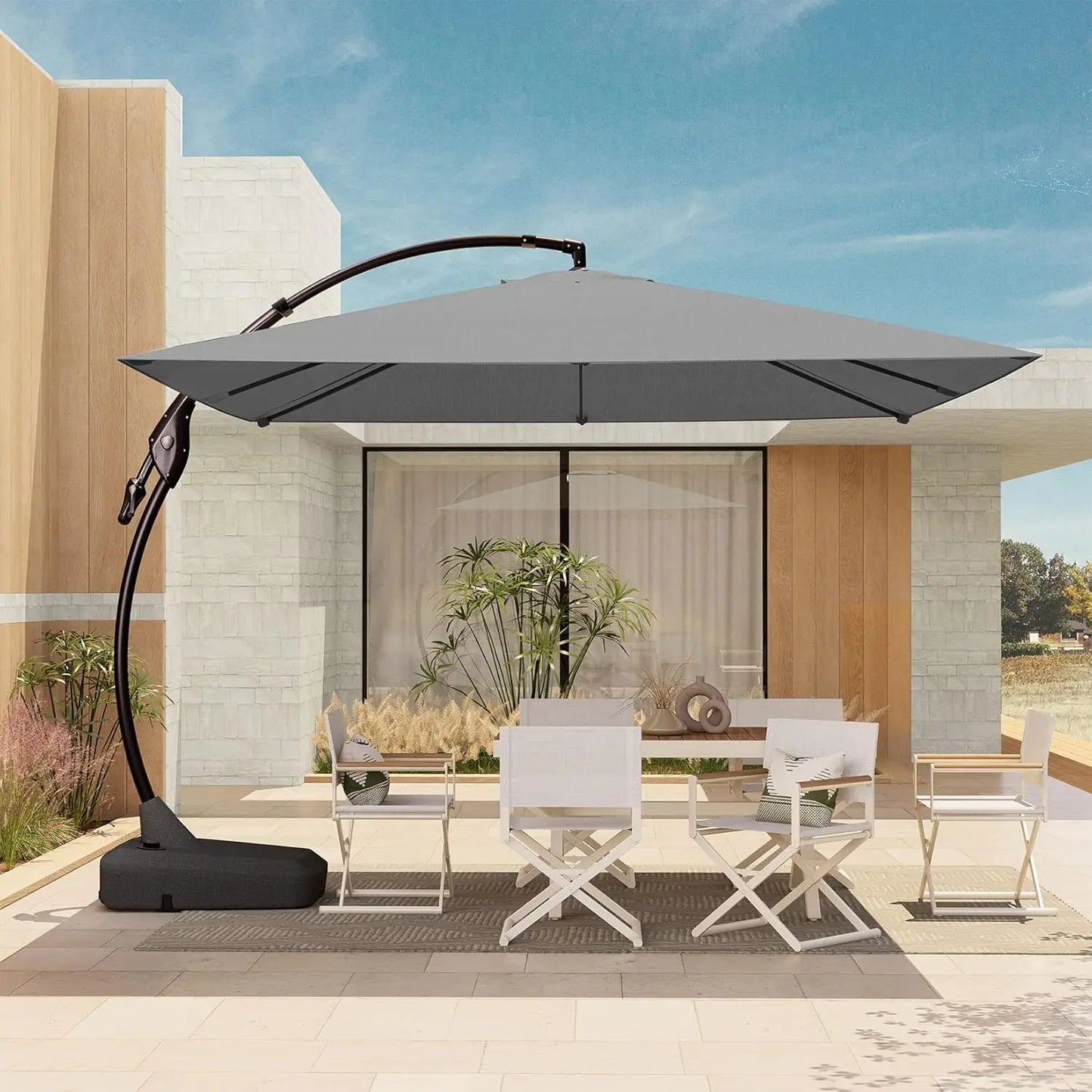 10x10 FT Square Cantilever Patio Umbrella – Aluminum, Offset with Base Included