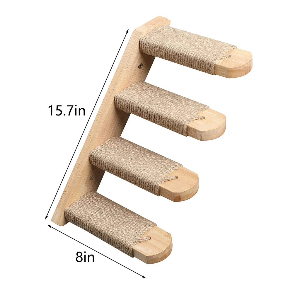 Wall-Mounted Cat Climbing Shelf with 4 Steps, Sisal Scratching Post, Pet Tower