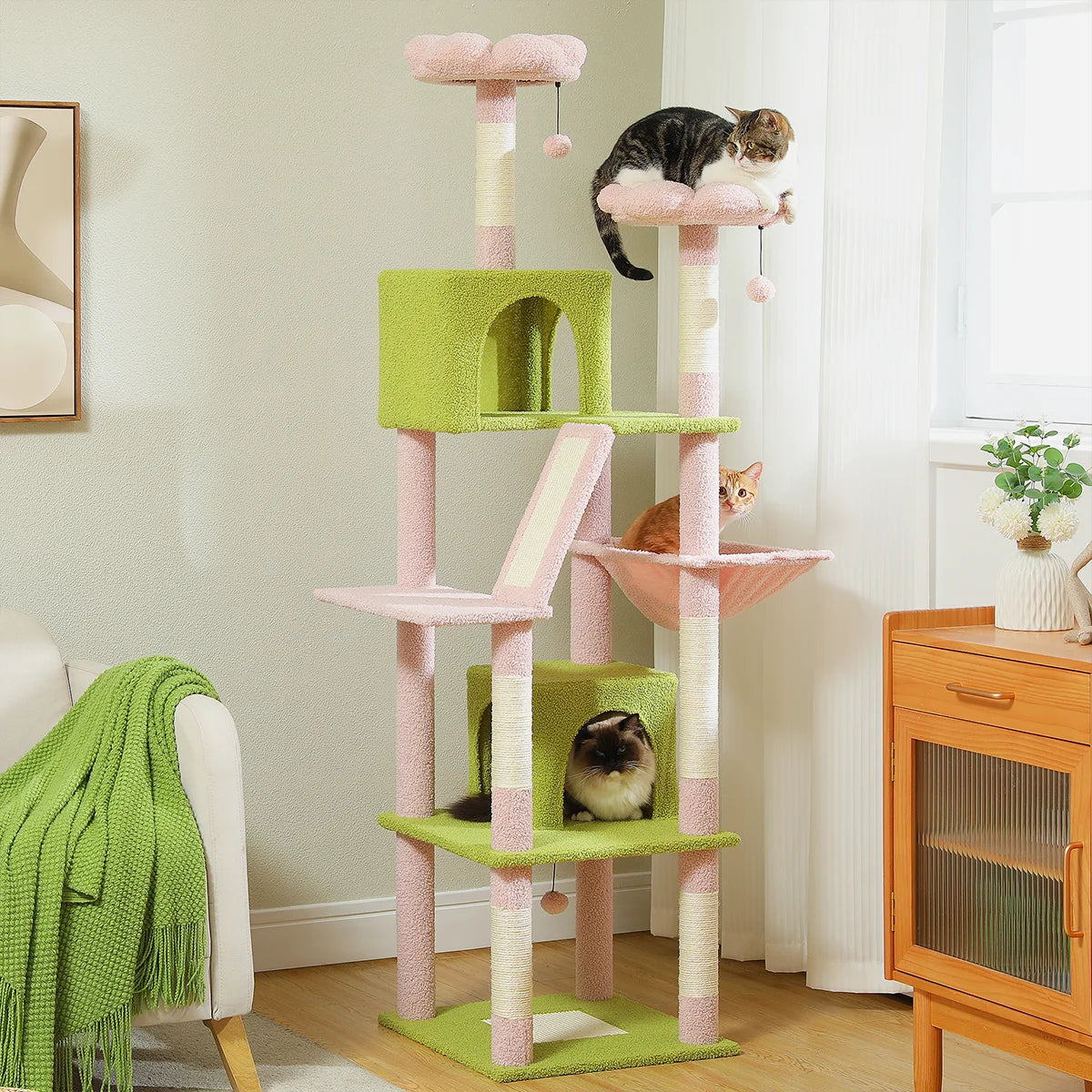 H180CM Large Cat Tree, Multi-Level Tower with Sisal Scratching Post & Hammock