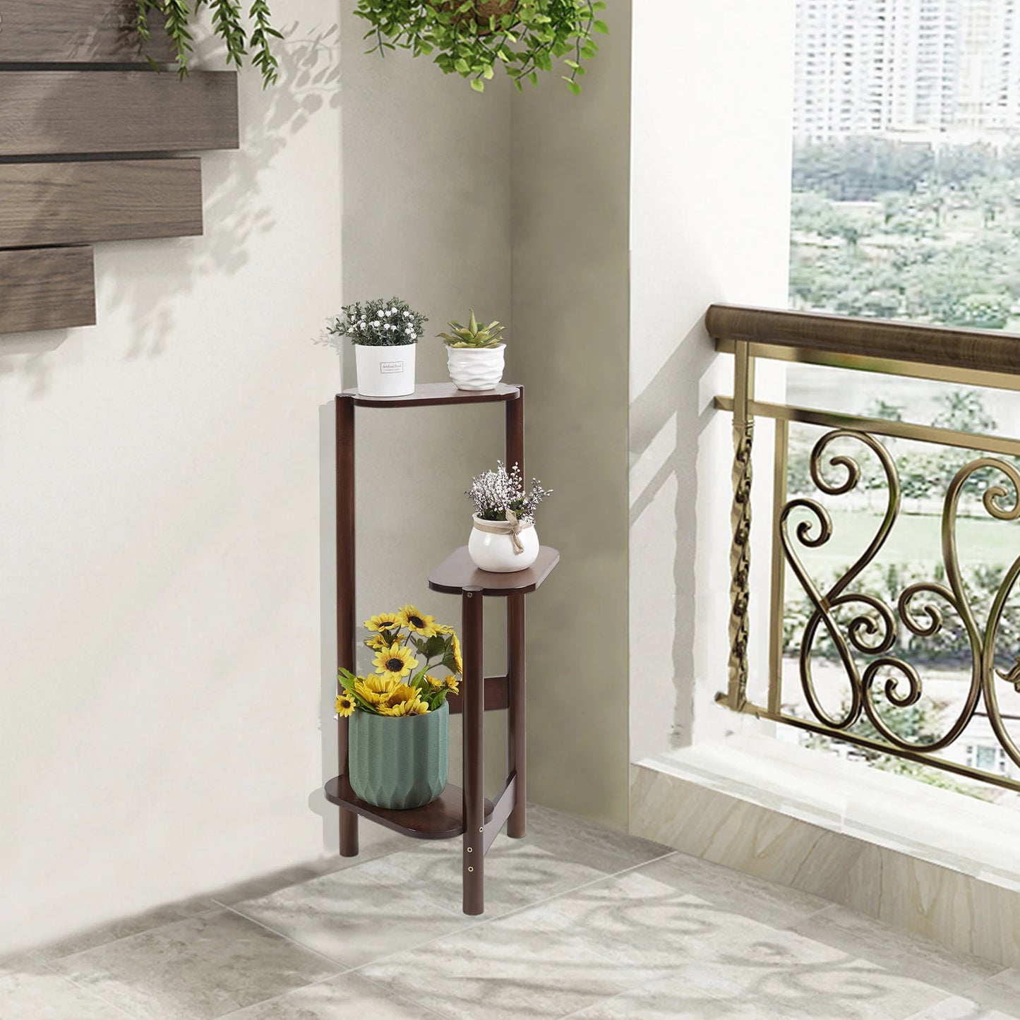 3-Tier Bamboo Corner Plant Stand – Tall Rack for Pots & Storage, Indoor/Outdoor