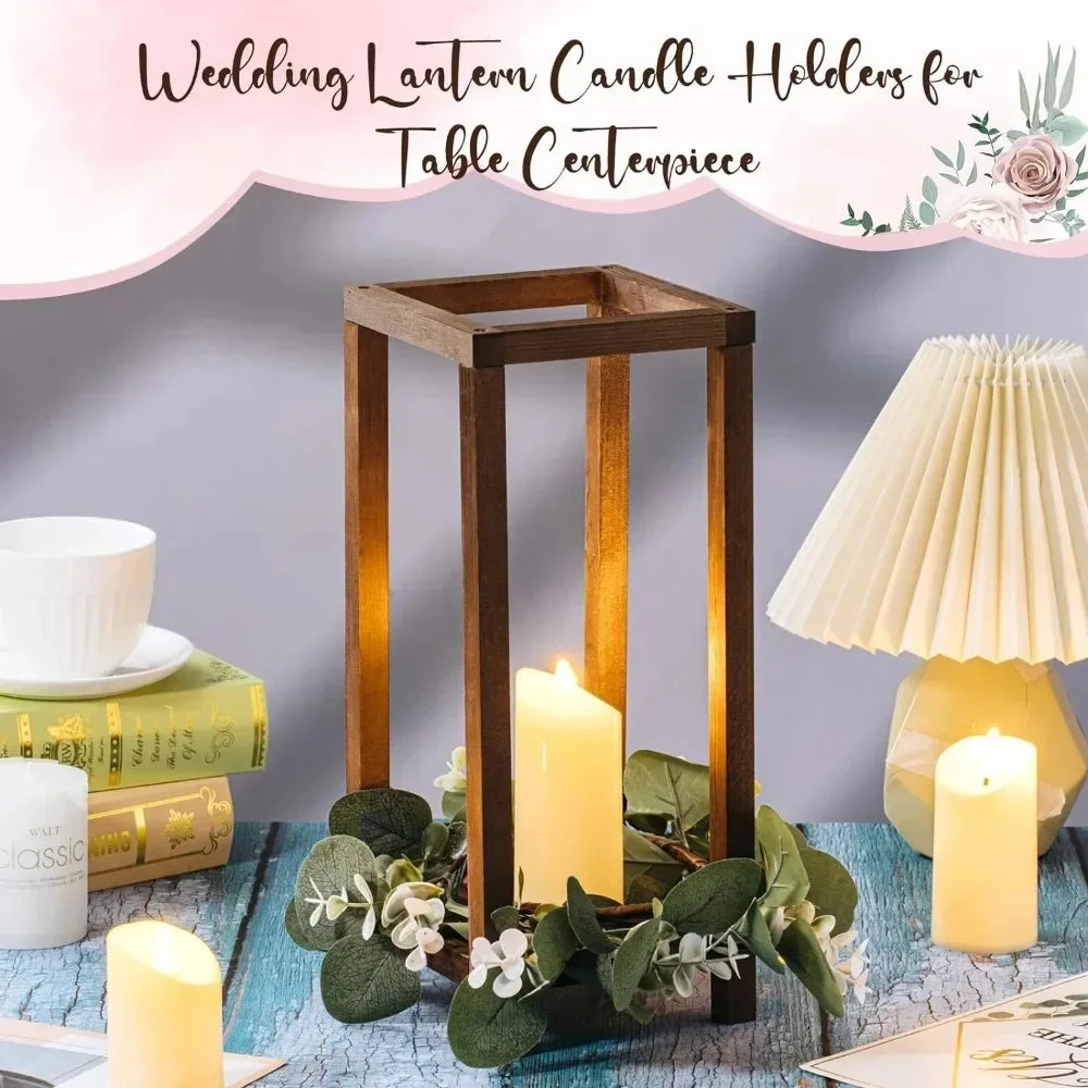 12 Sets Wooden Wedding Lanterns, Farmhouse Candle Holders, Centerpiece Decor