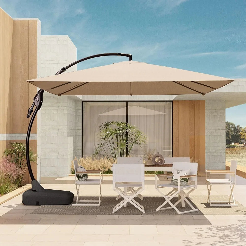 10x10 FT Square Cantilever Patio Umbrella – Aluminum, Offset with Base Included