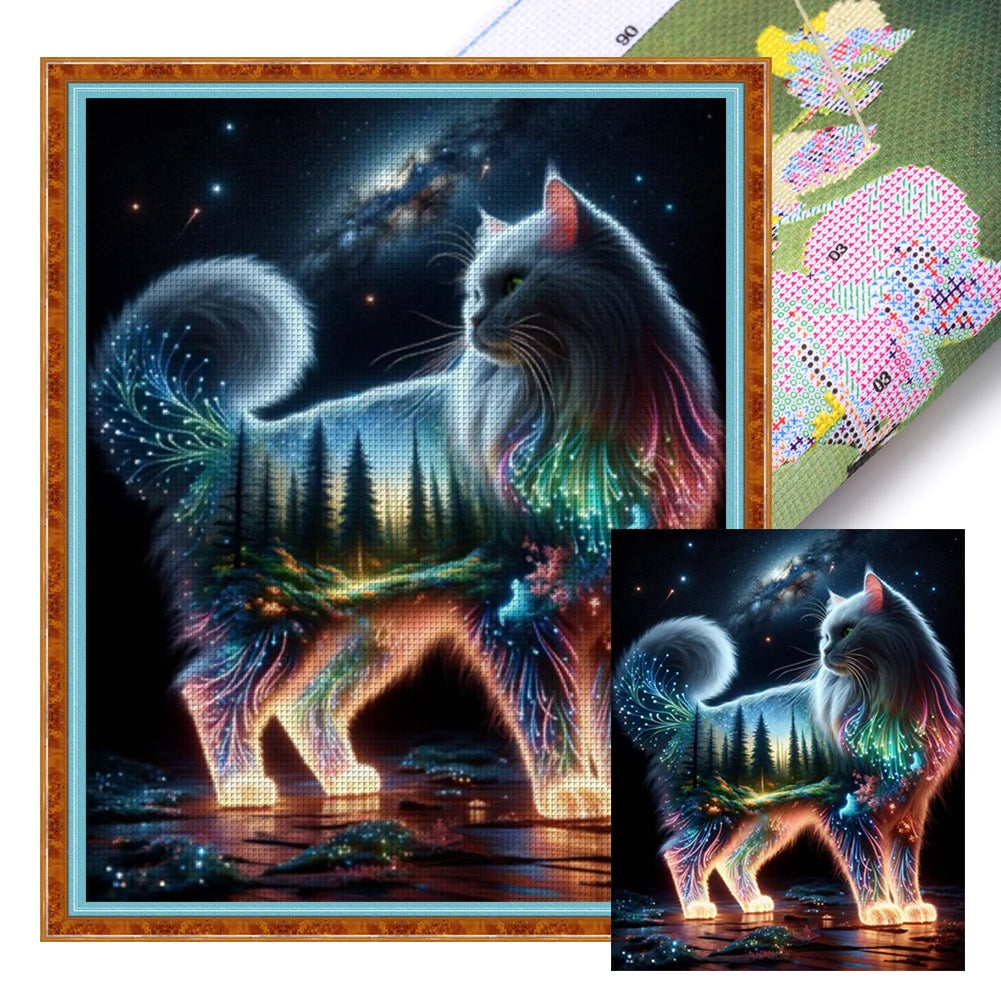 Full Embroidery Eco-cotton Thread 11CT Printed Cat Cross Stitch Kit Art 40x50cm