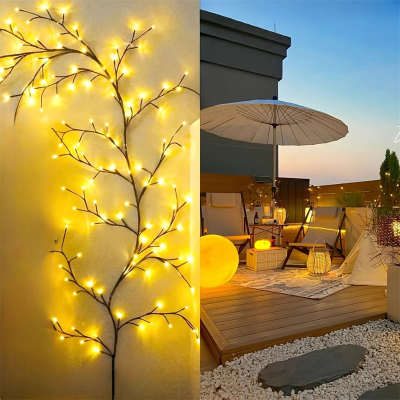 96/72-LED Willow Vine Lights – White Birch Style, 8 Modes for Indoor & Outdoor Decor