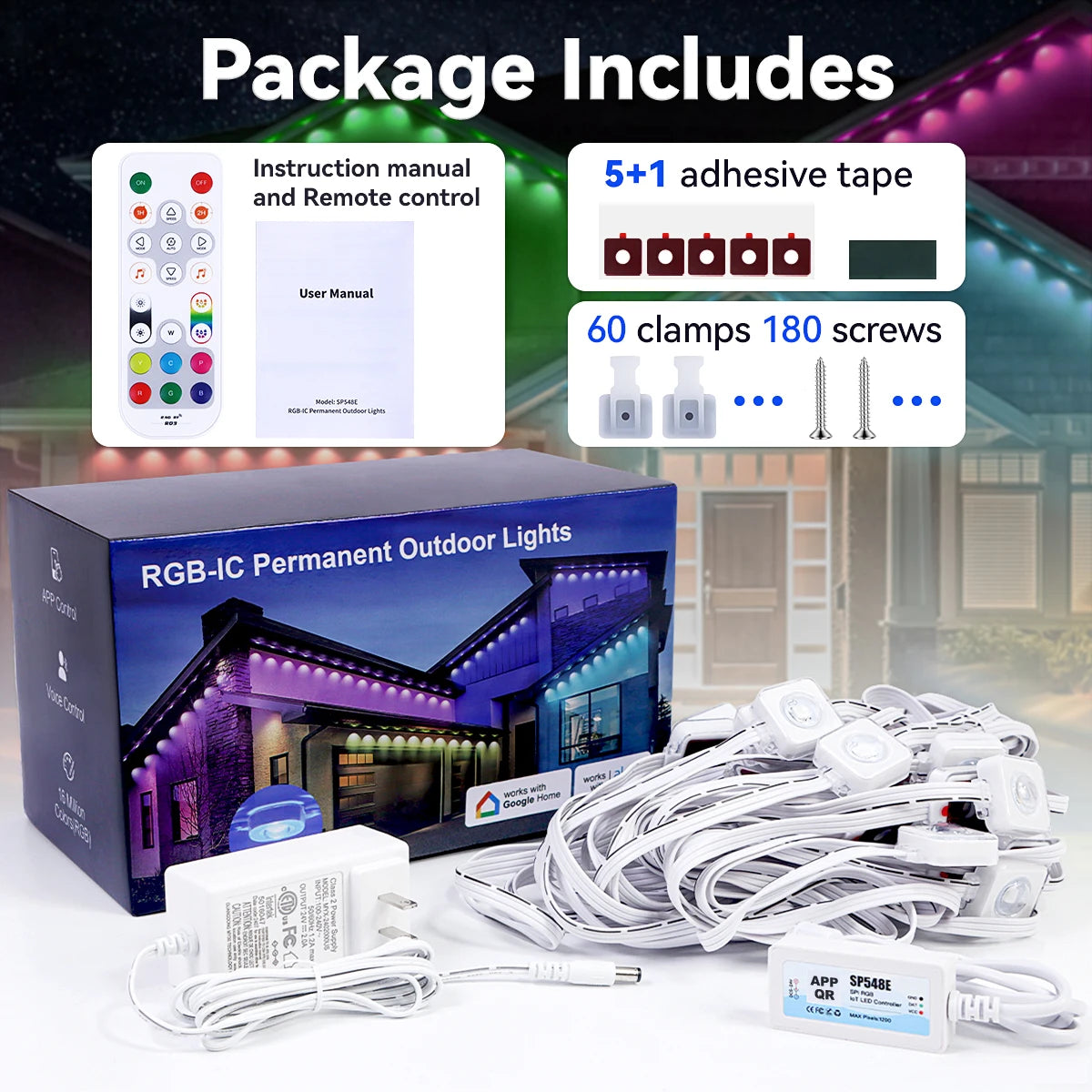 100ft Smart RGB Outdoor Lights – 60 LED, IP68 Waterproof for Christmas & Parties