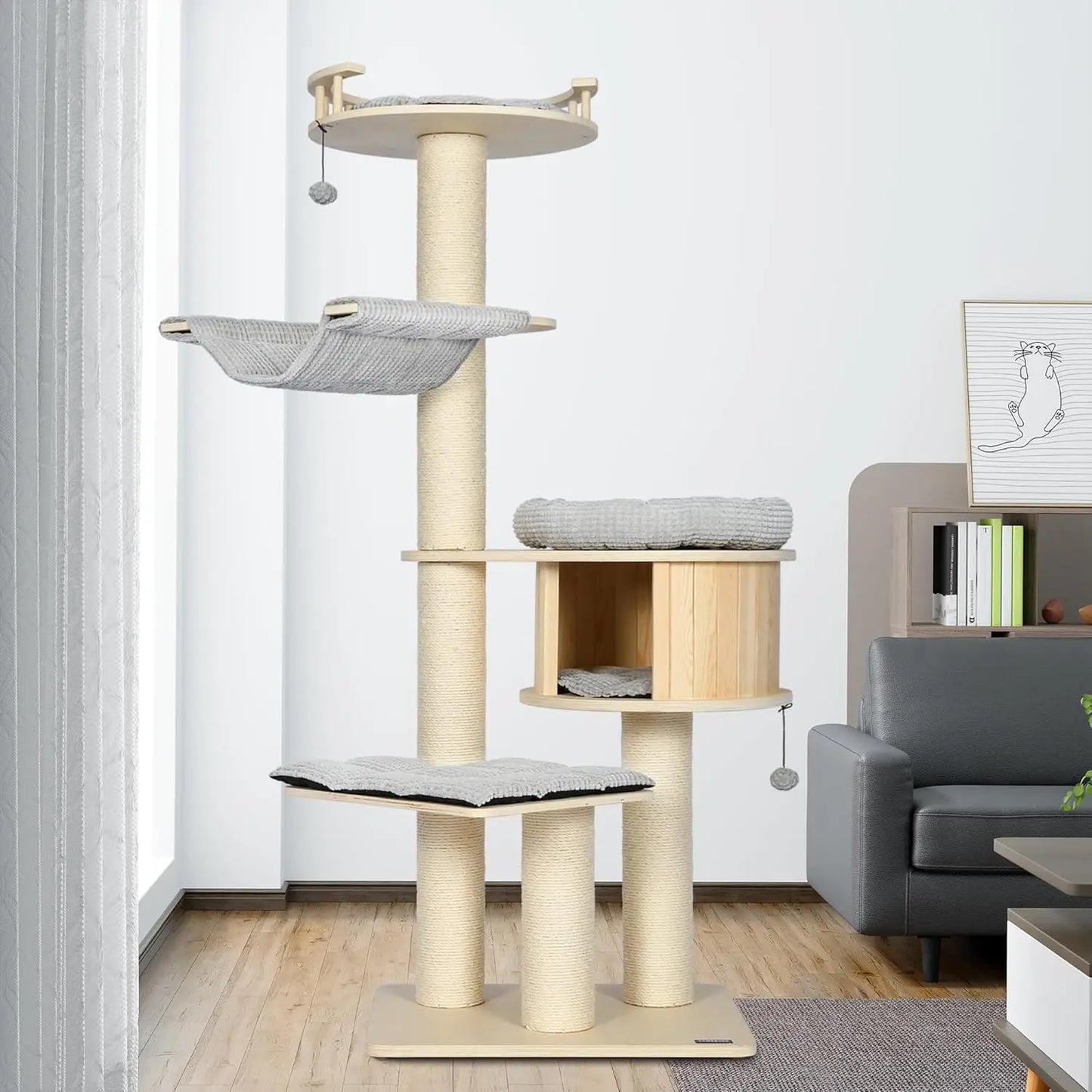 Tall Multi-Level Cat Tree with Scratching Posts for Large Cats up to 20 lbs.