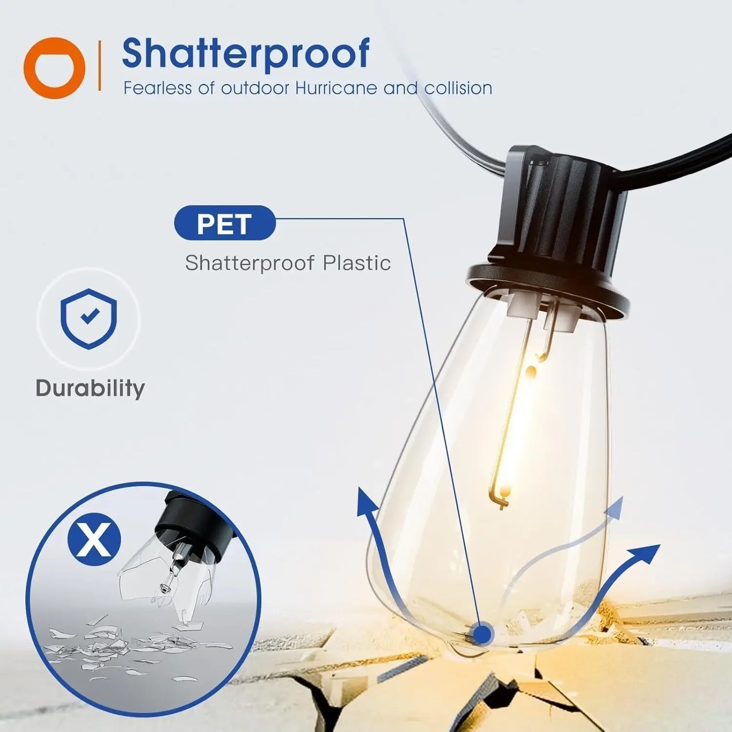 150FT LED Outdoor String Lights – Waterproof, Dimmable, Shatterproof Bulbs
