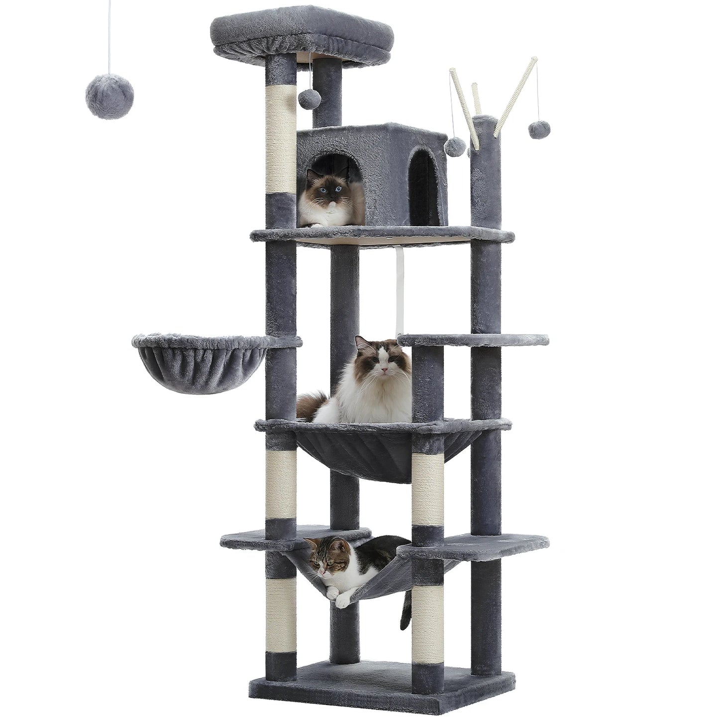 Large Cat Tree, Tall Multi-Level Condo with Scratching Posts, Perches, Caves