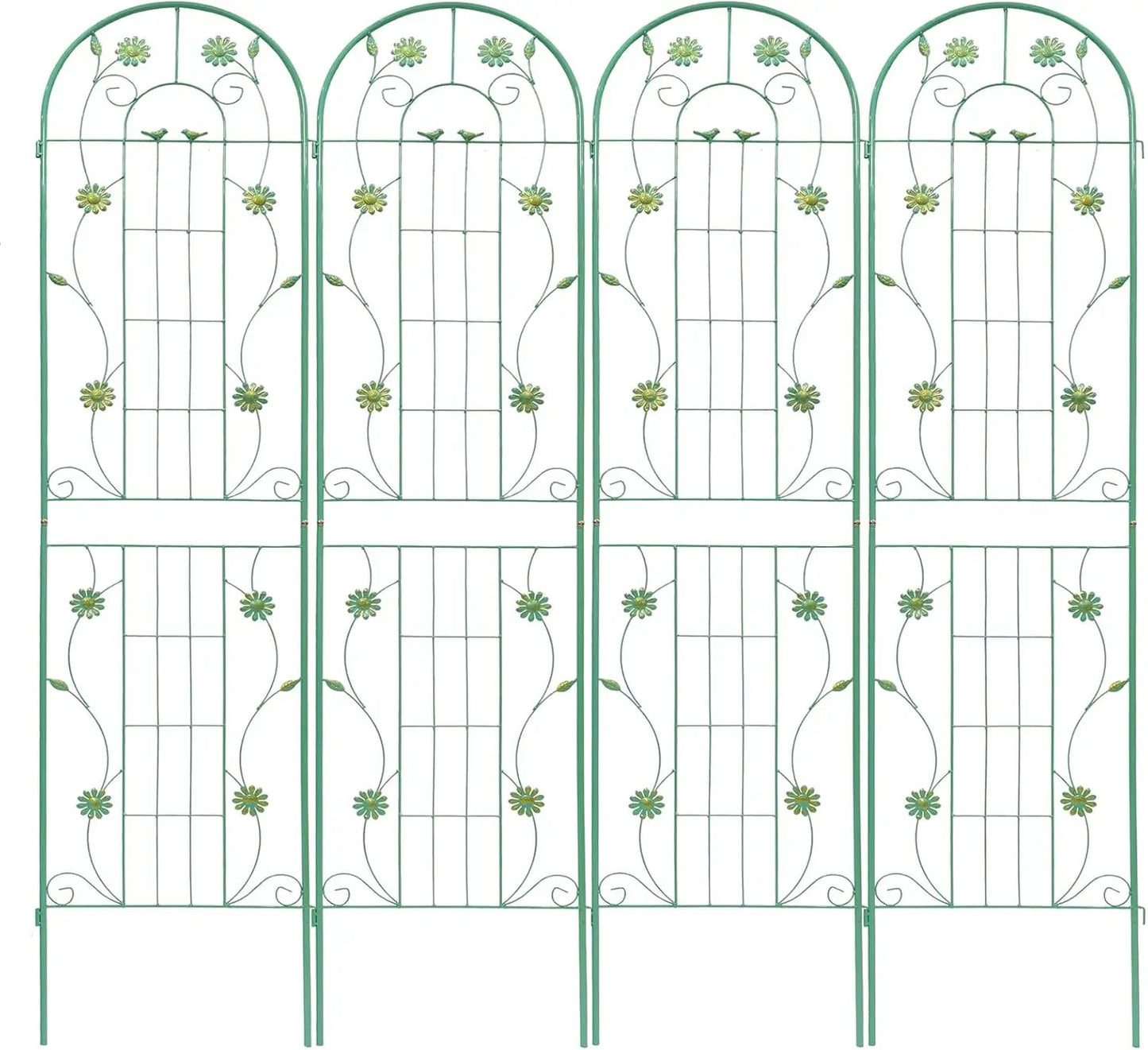 4-Pack Metal Garden Trellises – 7.2Ft Iron Support for Climbing Plants, Black/Green