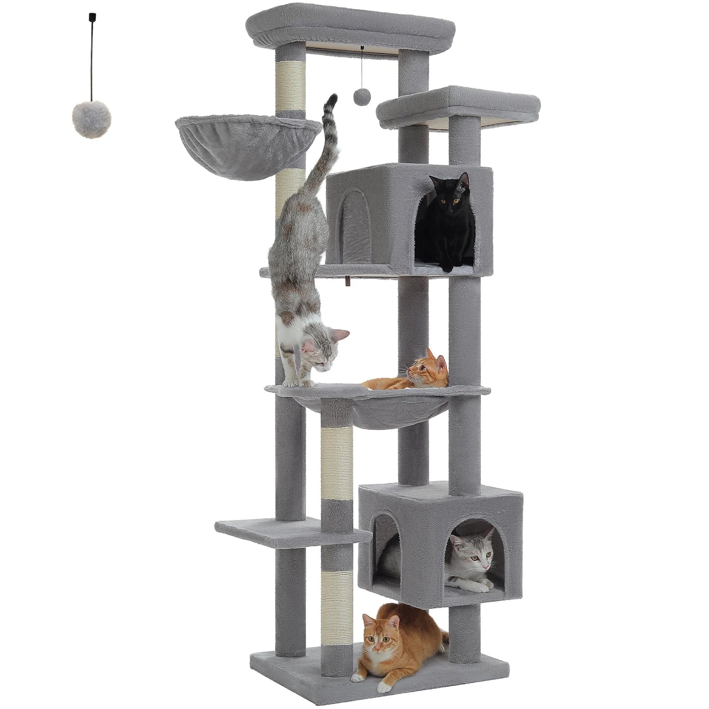 Large Cat Tree, Tall Multi-Level Condo with Scratching Posts, Perches, Caves