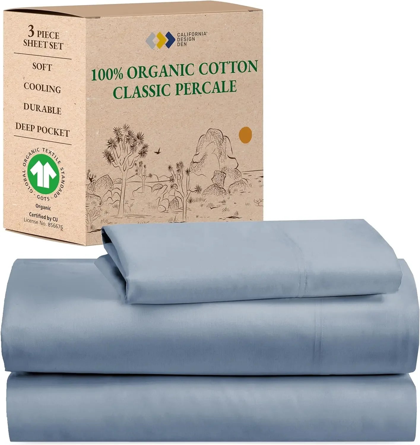 King Size Soft Cooling Sheets Set, 100% Organic Cotton, Deep Pockets