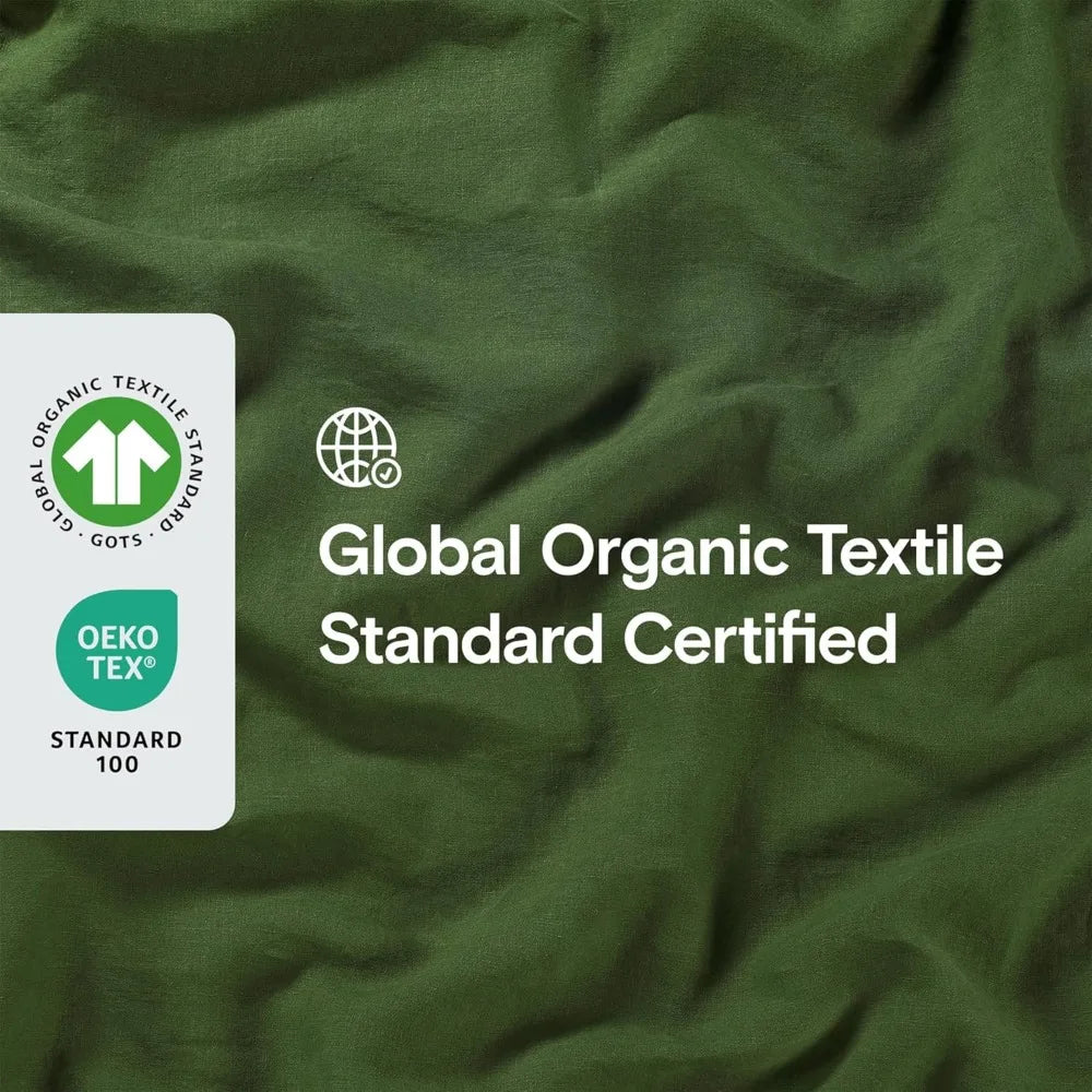Stone-Washed 100% Organic French Linen Sheet Set, GOTS Certified (Queen, Forest)