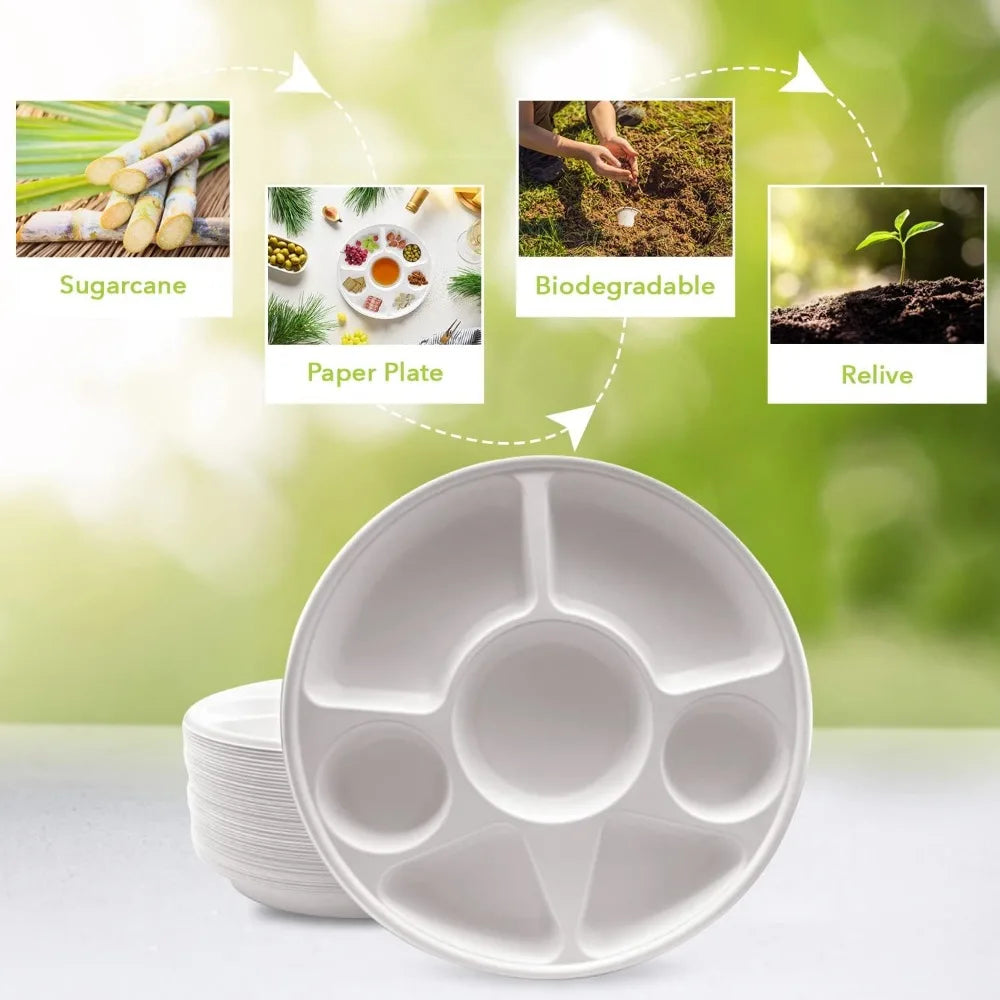 7" Round Bagasse Plates, 200 Ct – Strong, Eco-Friendly, 100% Biodegradable