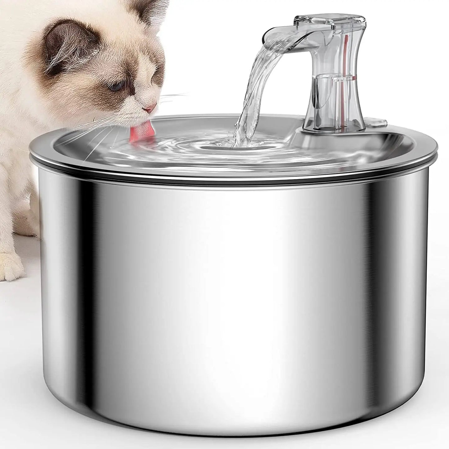 2L Stainless Steel Pet Water Dispenser, Automatic Cat Fountain with Sensor & Heater
