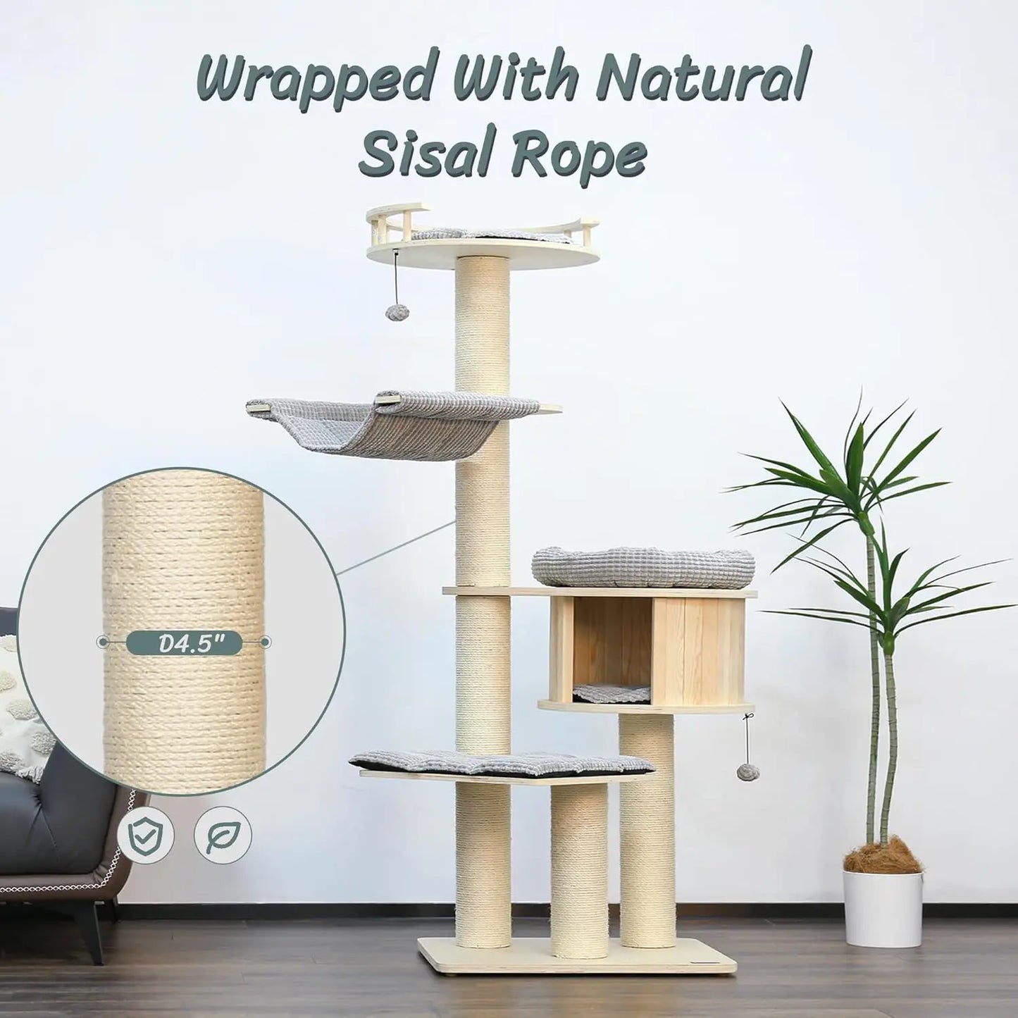 Tall Multi-Level Cat Tree with Scratching Posts for Large Cats up to 20 lbs.