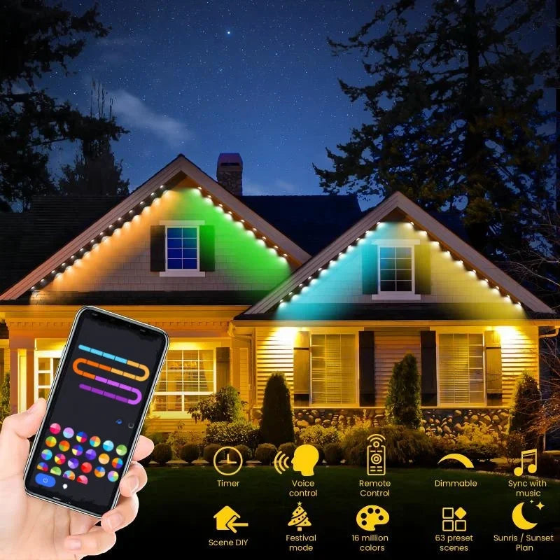 90 LED Smart Eaves Lights – RGB Outdoor String for Halloween & Ambient Lighting