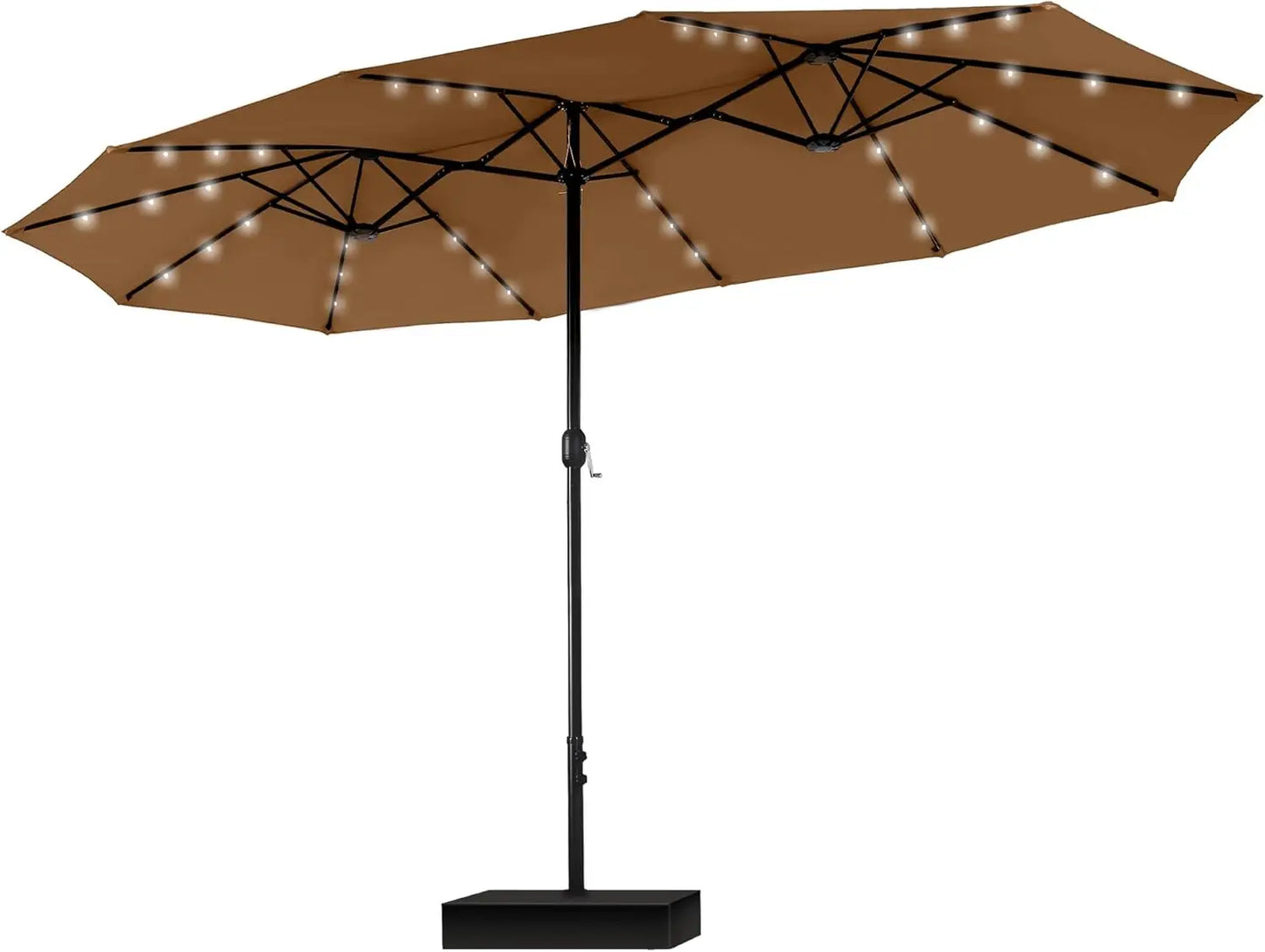 15ft Large Patio Umbrella – Solar Lights, Rectangular, with Base Included