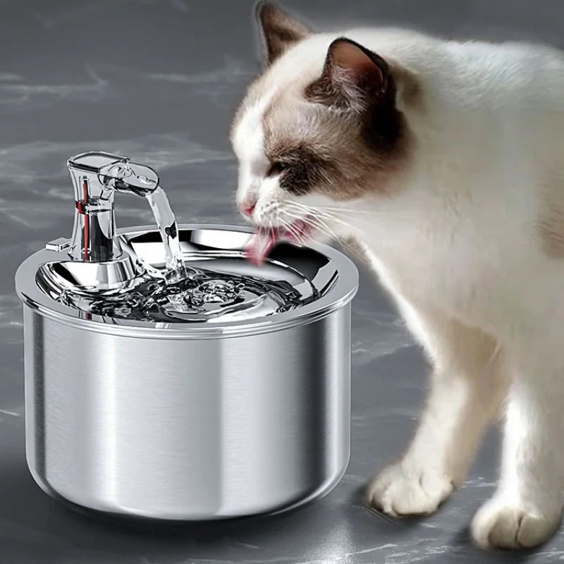 2L Stainless Steel Pet Water Dispenser, Automatic Cat Fountain with Sensor & Heater