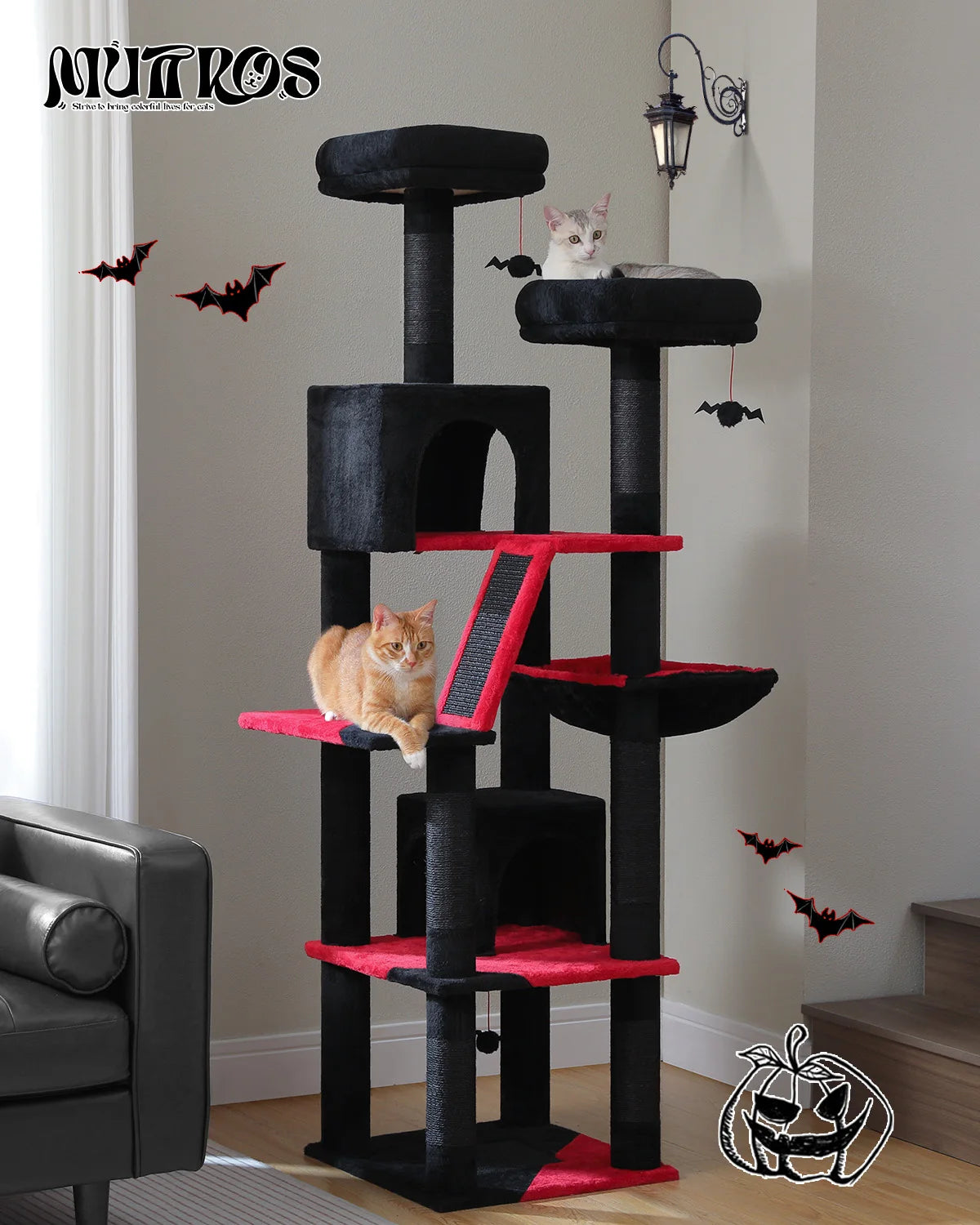 H180CM Large Cat Tree, Multi-Level Tower with Sisal Scratching Post & Hammock