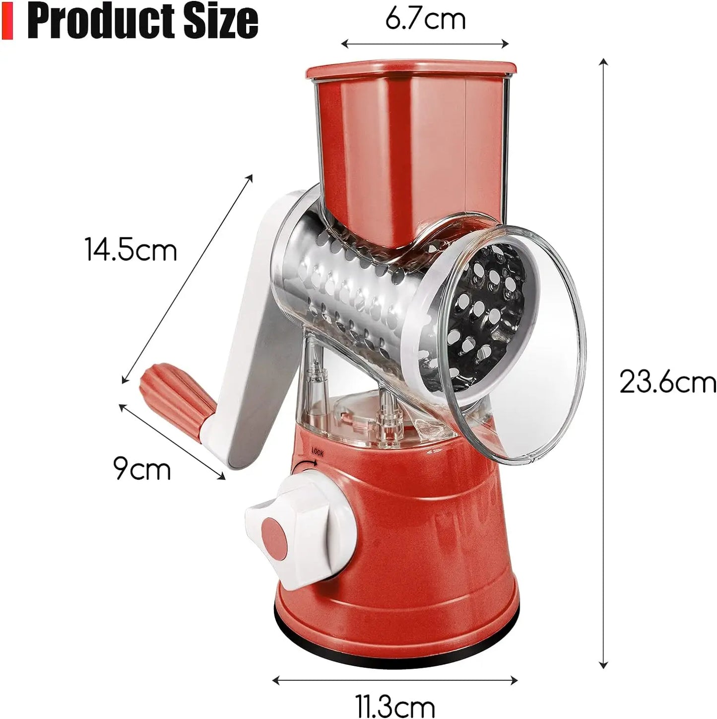3-in-1 Rotary Cheese Grater with 3 Blades, Fast Vegetable Slicer & Shredder