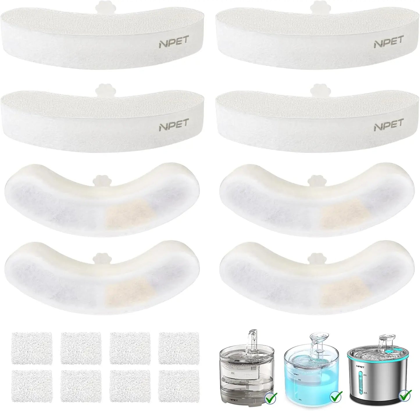 NPET 4 Pack Replacement Filters for WF050/WF100 Cat Fountain & WF210 Dispenser