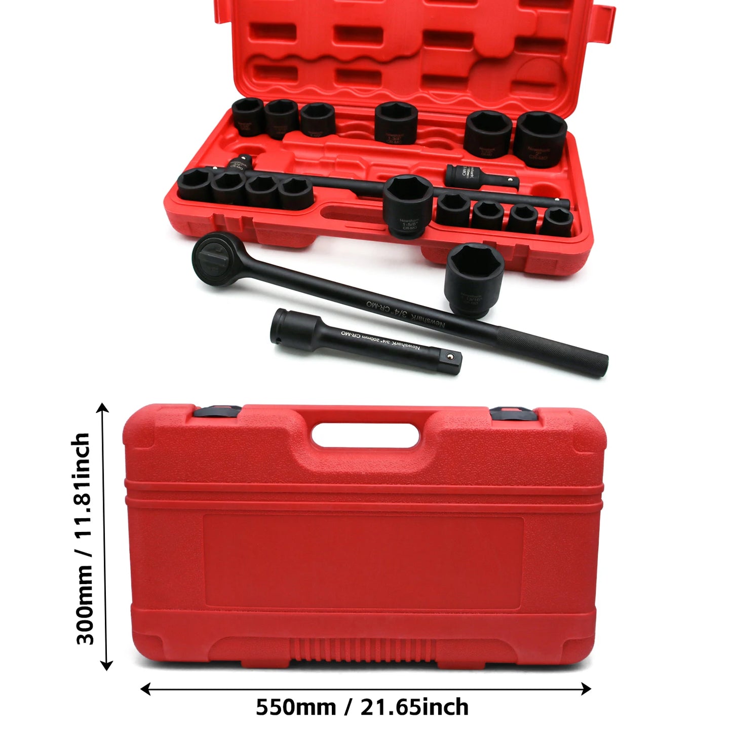 21-Piece 3/4" Drive Jumbo Impact Socket Set, SAE, 1-5/16" to 2" with Ratchet