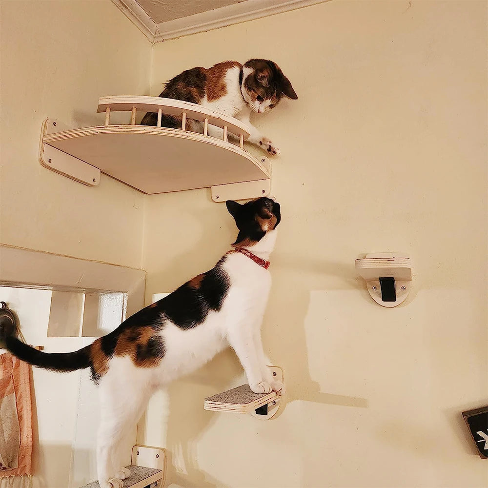 Wall-Mounted Cat Climbing Shelf with 4 Steps, Sisal Scratching Post, Pet Tower
