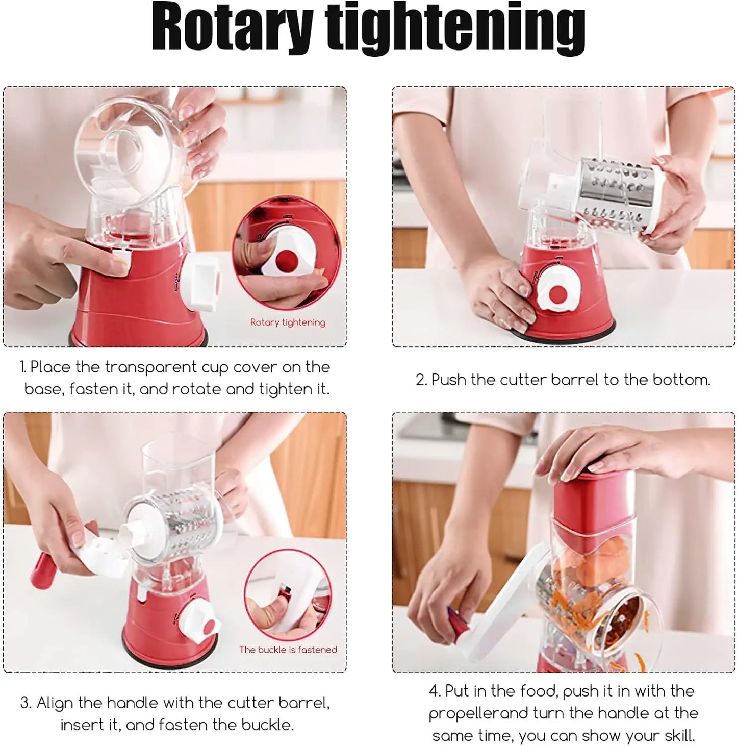 3-in-1 Rotary Cheese Grater with 3 Blades, Fast Vegetable Slicer & Shredder
