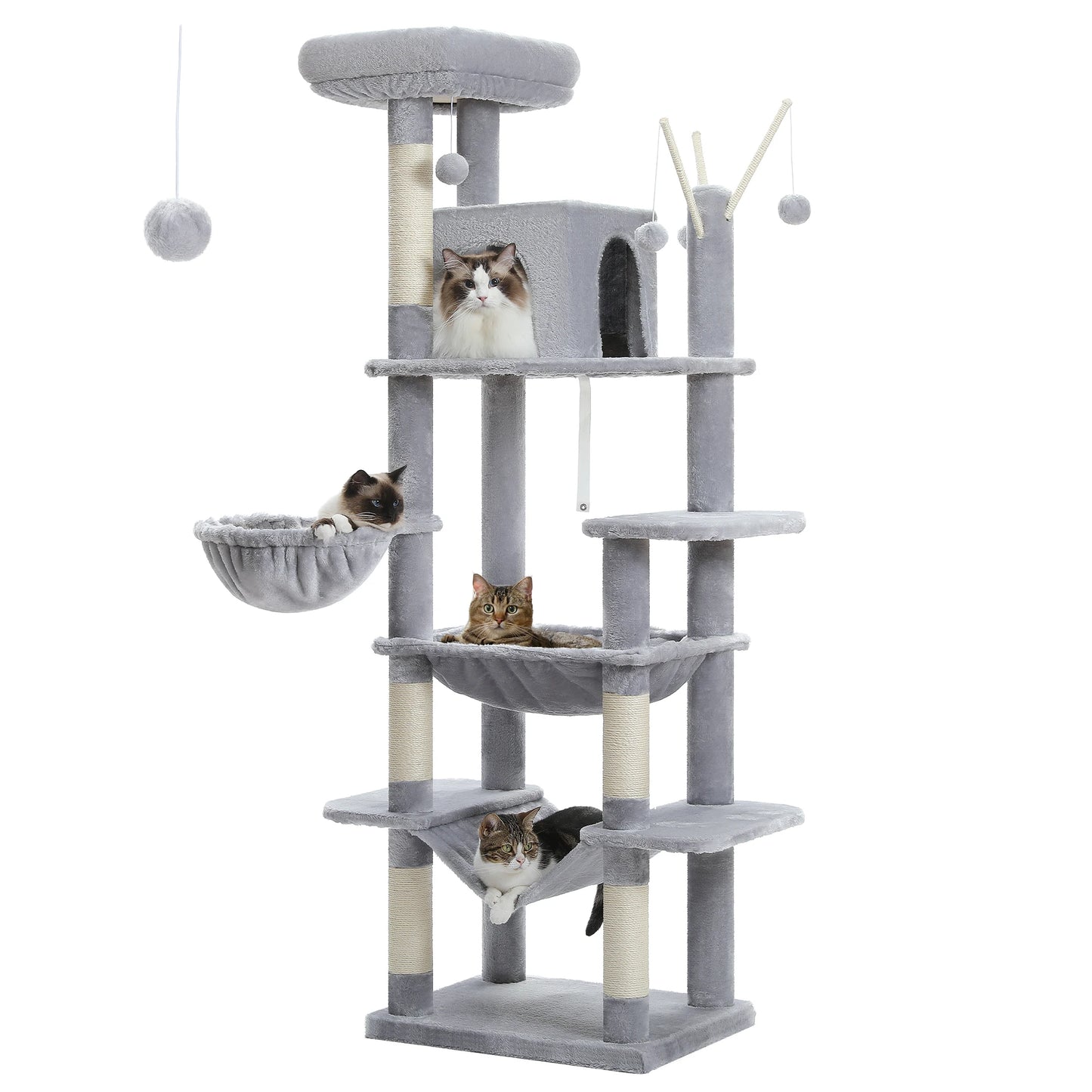 Large Cat Tree, Tall Multi-Level Condo with Scratching Posts, Perches, Caves