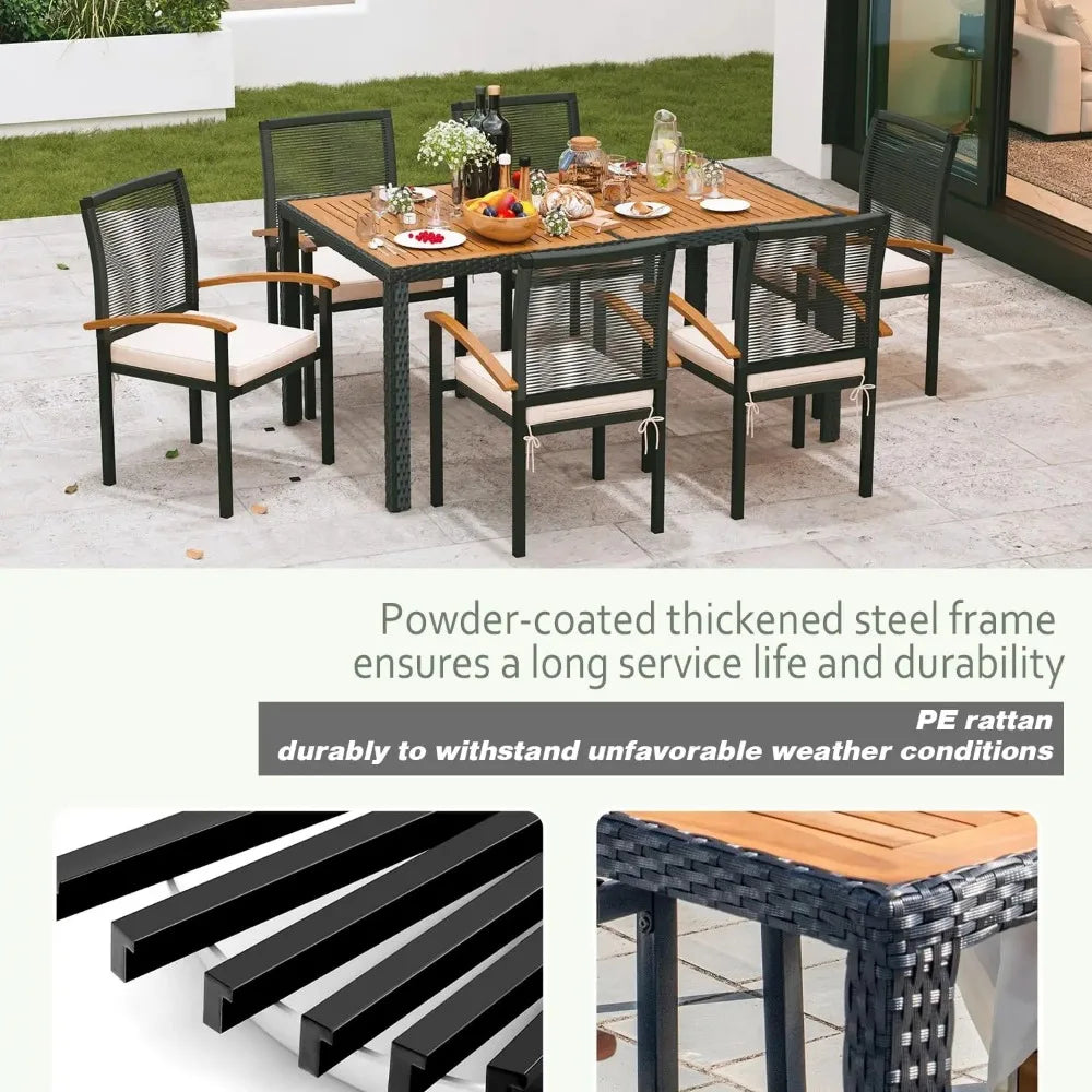 7-Piece Wicker Patio Dining Set – Table & Chairs for Outdoor Garden