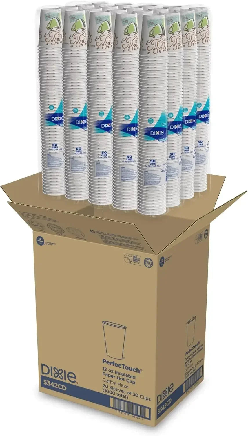 Dixie PerfecTouch 12oz Insulated Paper Hot Cups, 1000 Count, Coffee Haze