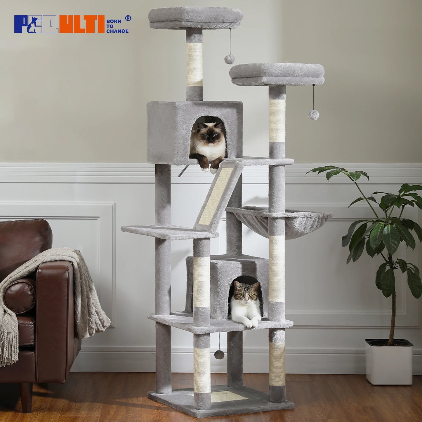 Large Cat Tree, Tall Multi-Level Condo with Scratching Posts, Perches, Caves