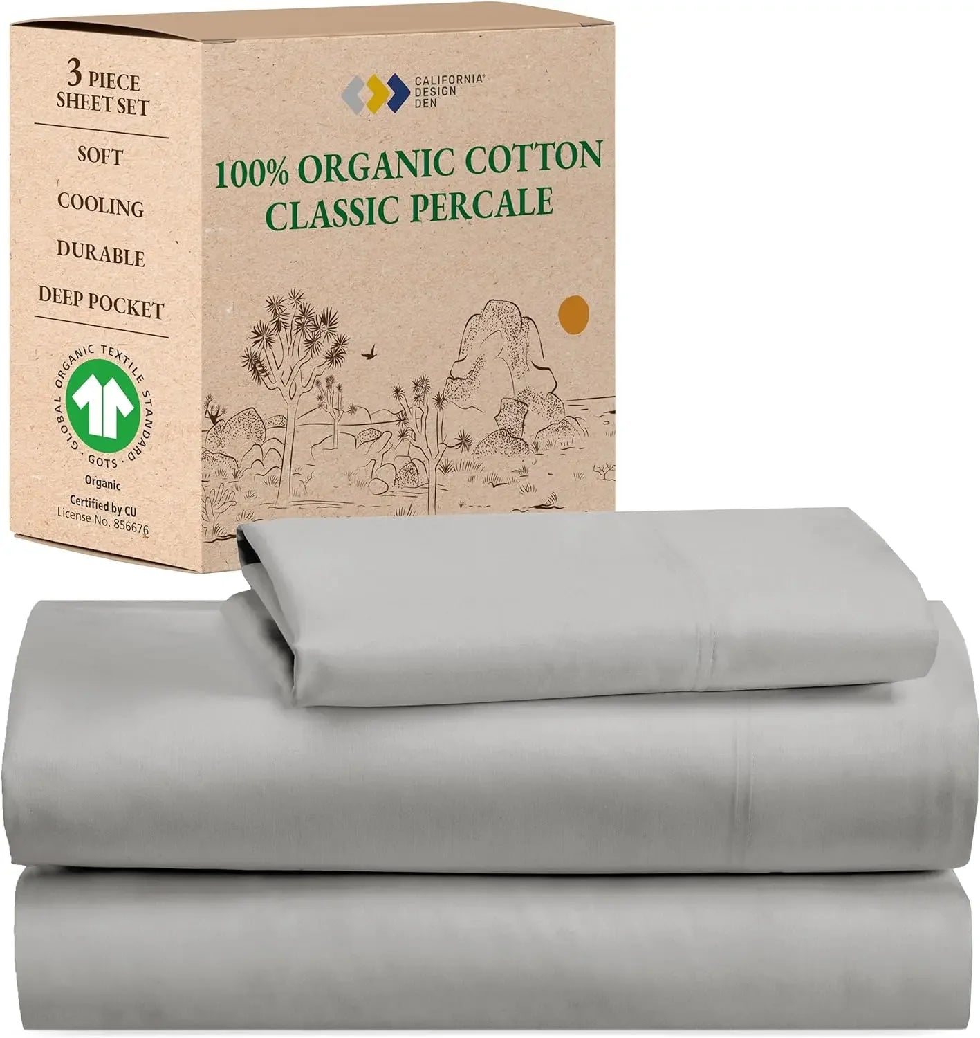 King Size Soft Cooling Sheets Set, 100% Organic Cotton, Deep Pockets
