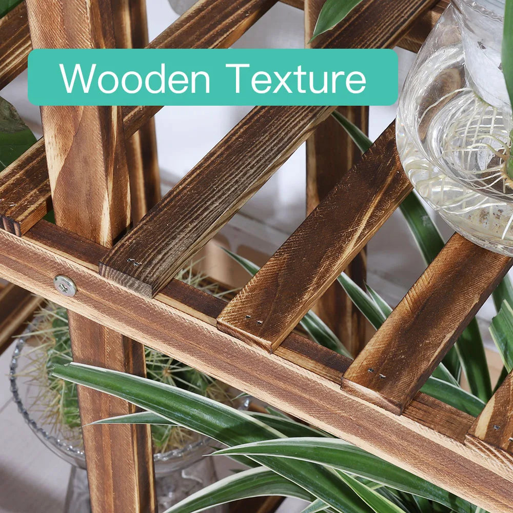 6-Tier Wood Plant Stand – Vertical Carbonized Holder for Indoor & Outdoor Use