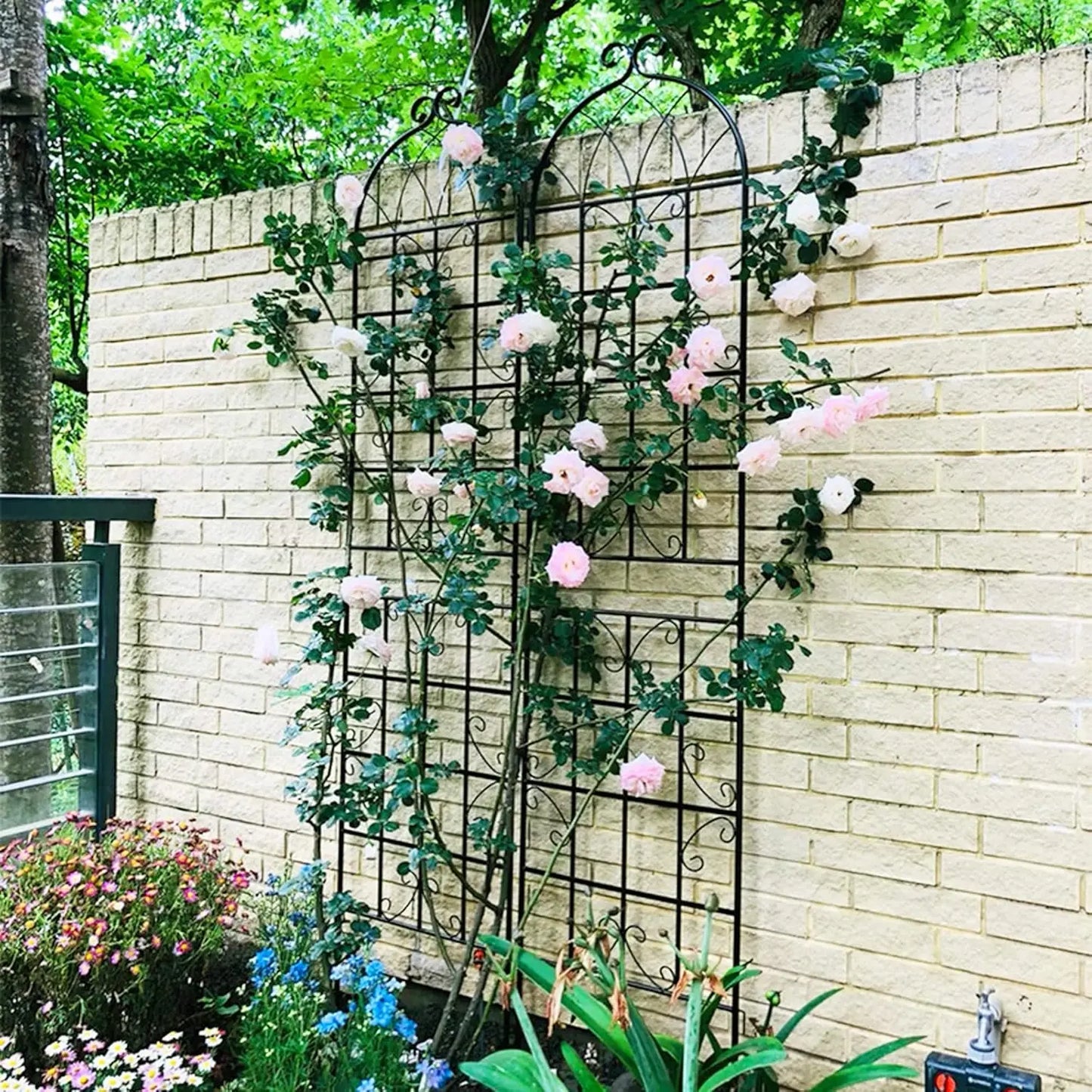 4-Pack Metal Garden Trellises – 7.2Ft Iron Support for Climbing Plants, Black/Green
