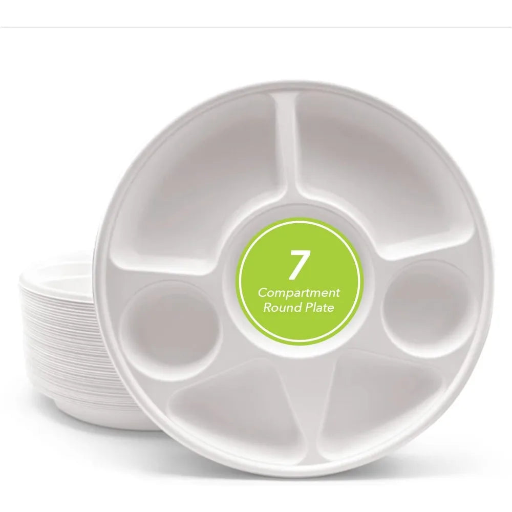 7" Round Bagasse Plates, 200 Ct – Strong, Eco-Friendly, 100% Biodegradable