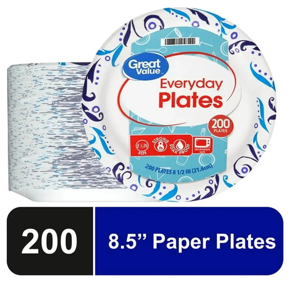 200ct 8.5" Patterned Paper Plates, Soak-Proof, Microwave Safe, Leak Resistant