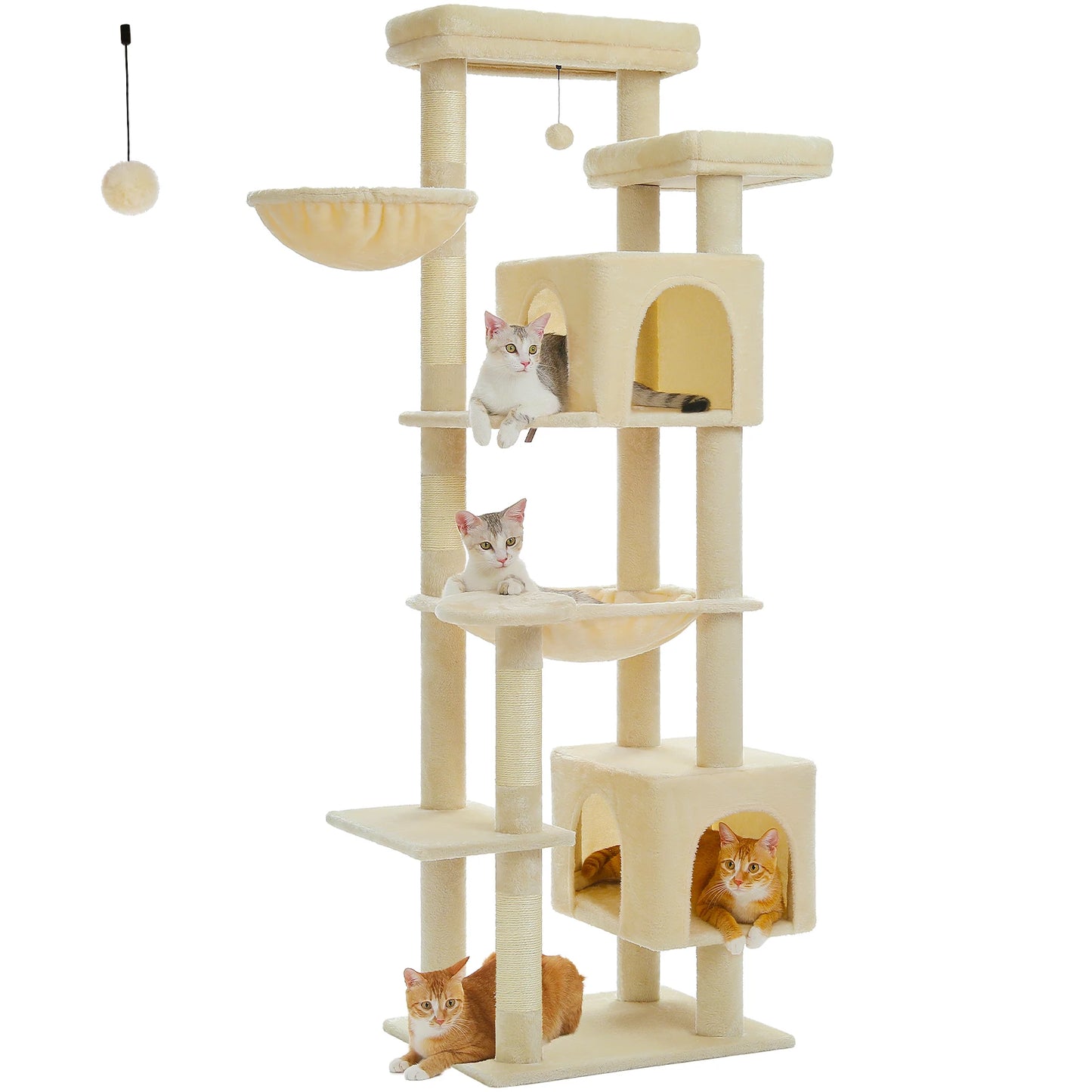 Large Cat Tree, Tall Multi-Level Condo with Scratching Posts, Perches, Caves