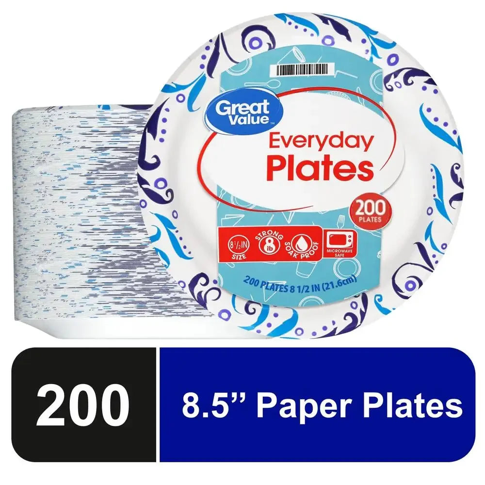 200ct 8.5" Patterned Paper Plates, Soak-Proof, Microwave Safe, Leak Resistant