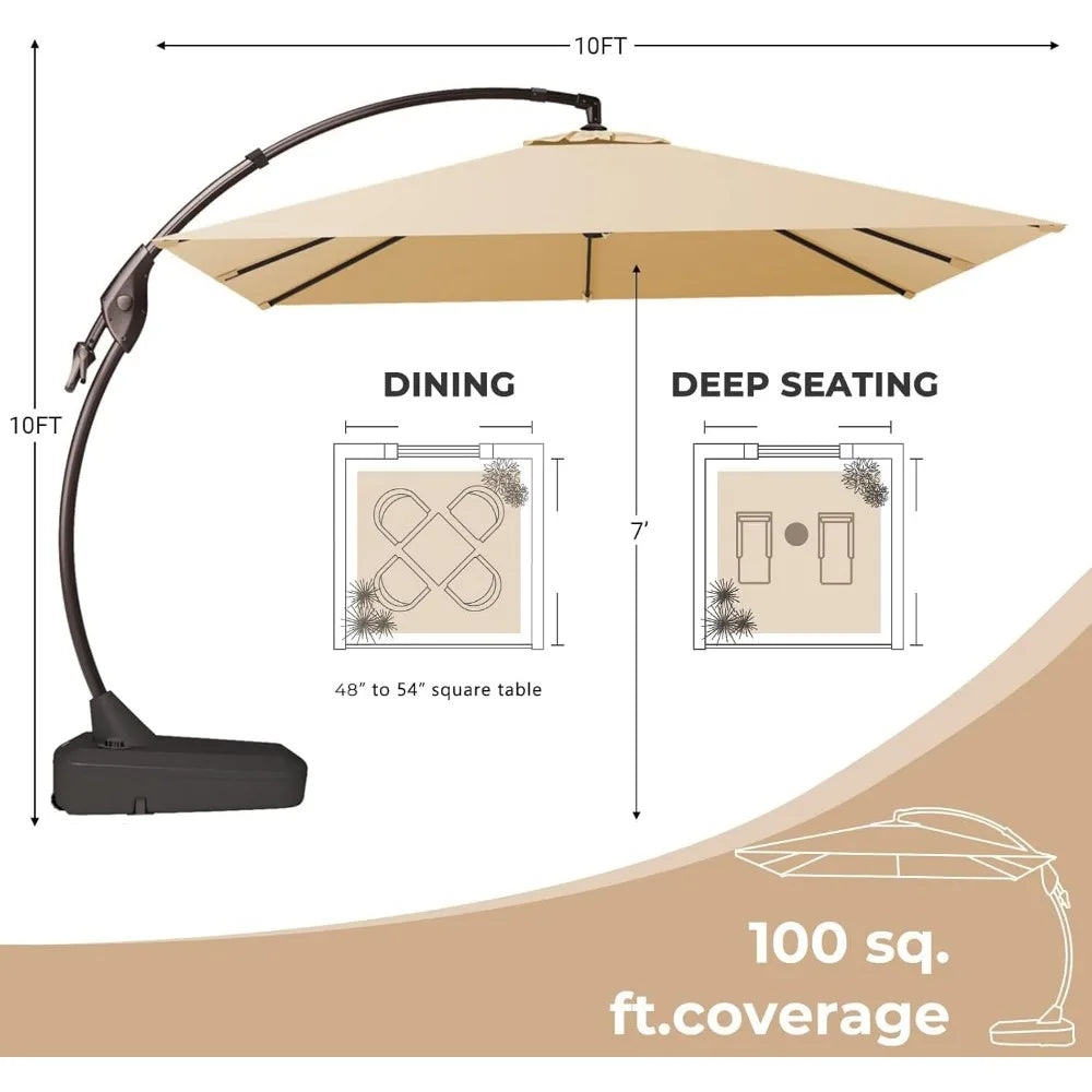 10x10 FT Square Cantilever Patio Umbrella – Aluminum, Offset with Base Included