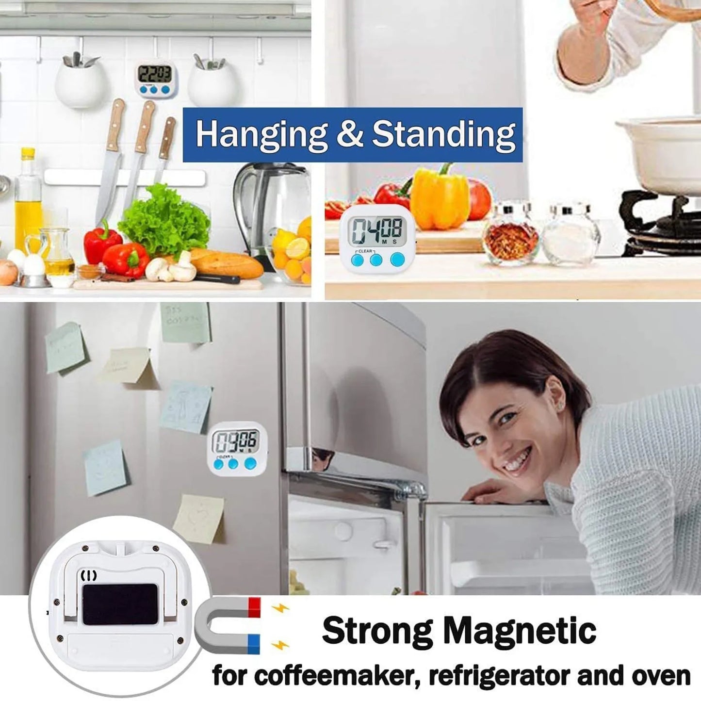 Digital Kitchen Timer Countdown Clock for Cooking, Study, Kids, and Classroom