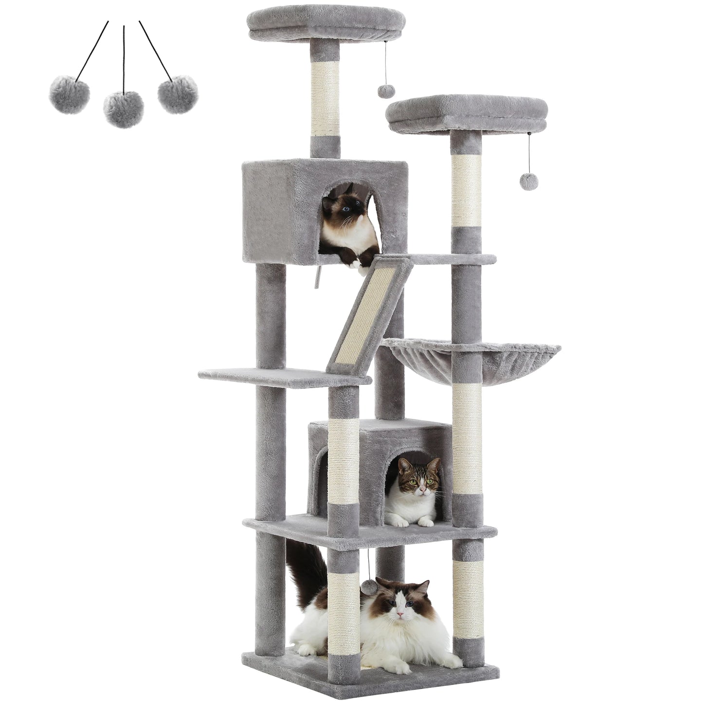 Large Cat Tree, Tall Multi-Level Condo with Scratching Posts, Perches, Caves