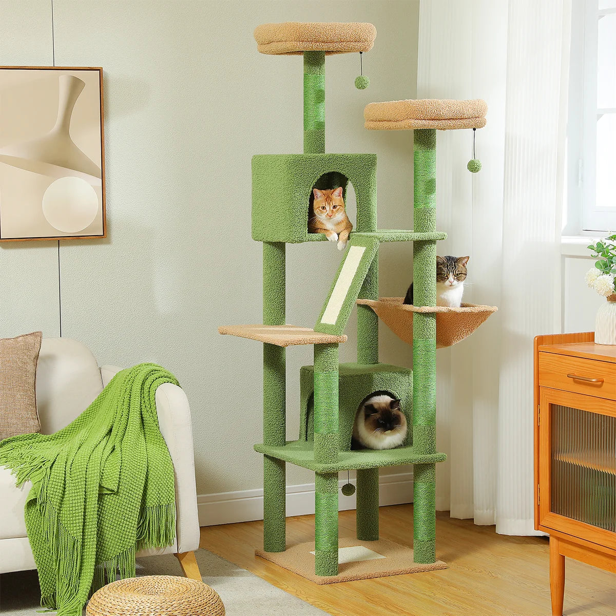 H180CM Large Cat Tree, Multi-Level Tower with Sisal Scratching Post & Hammock