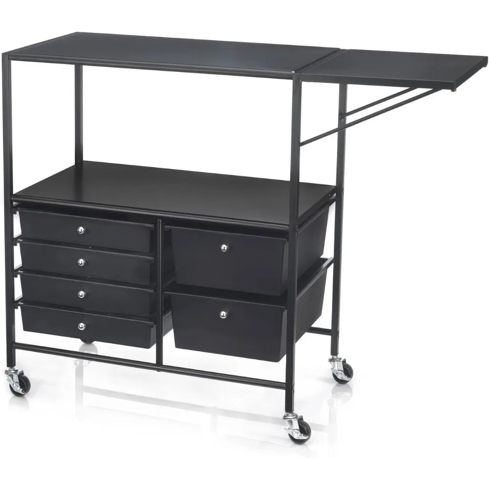 Essex Black Rolling Cart with Tray & Extendable Table, Art & Craft Storage
