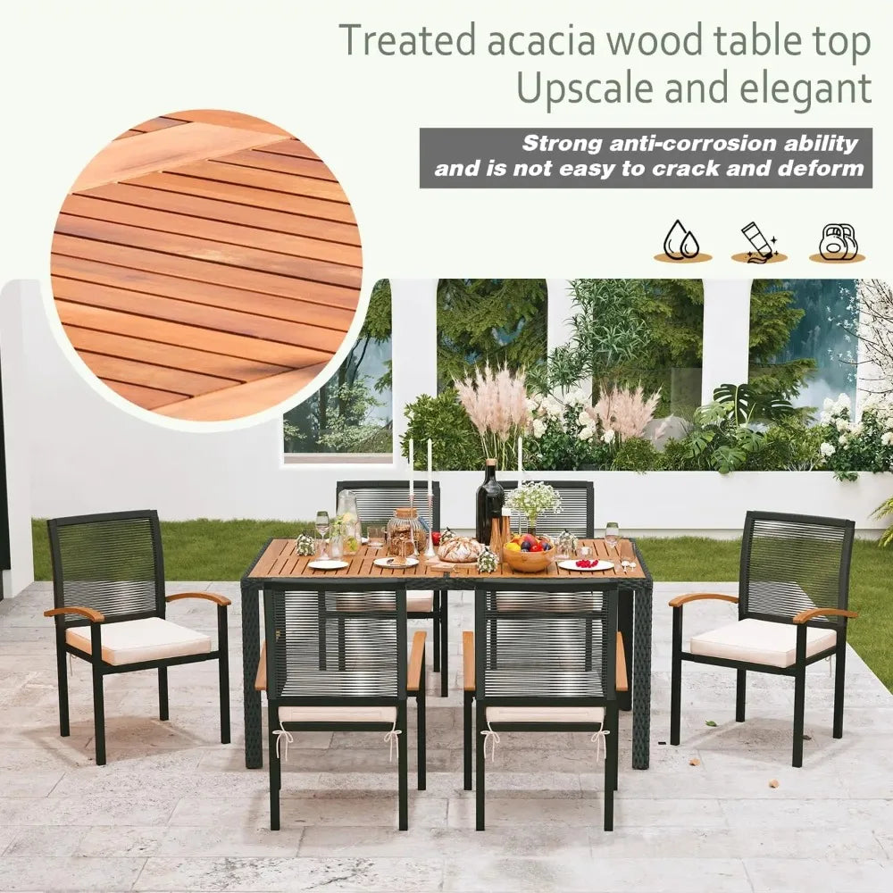 7-Piece Wicker Patio Dining Set – Table & Chairs for Outdoor Garden