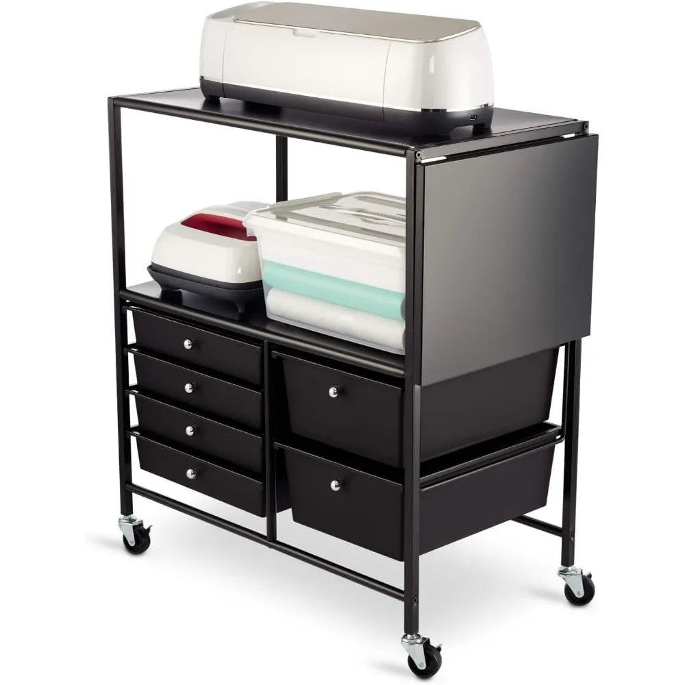 Essex Black Rolling Cart with Tray & Extendable Table, Art & Craft Storage