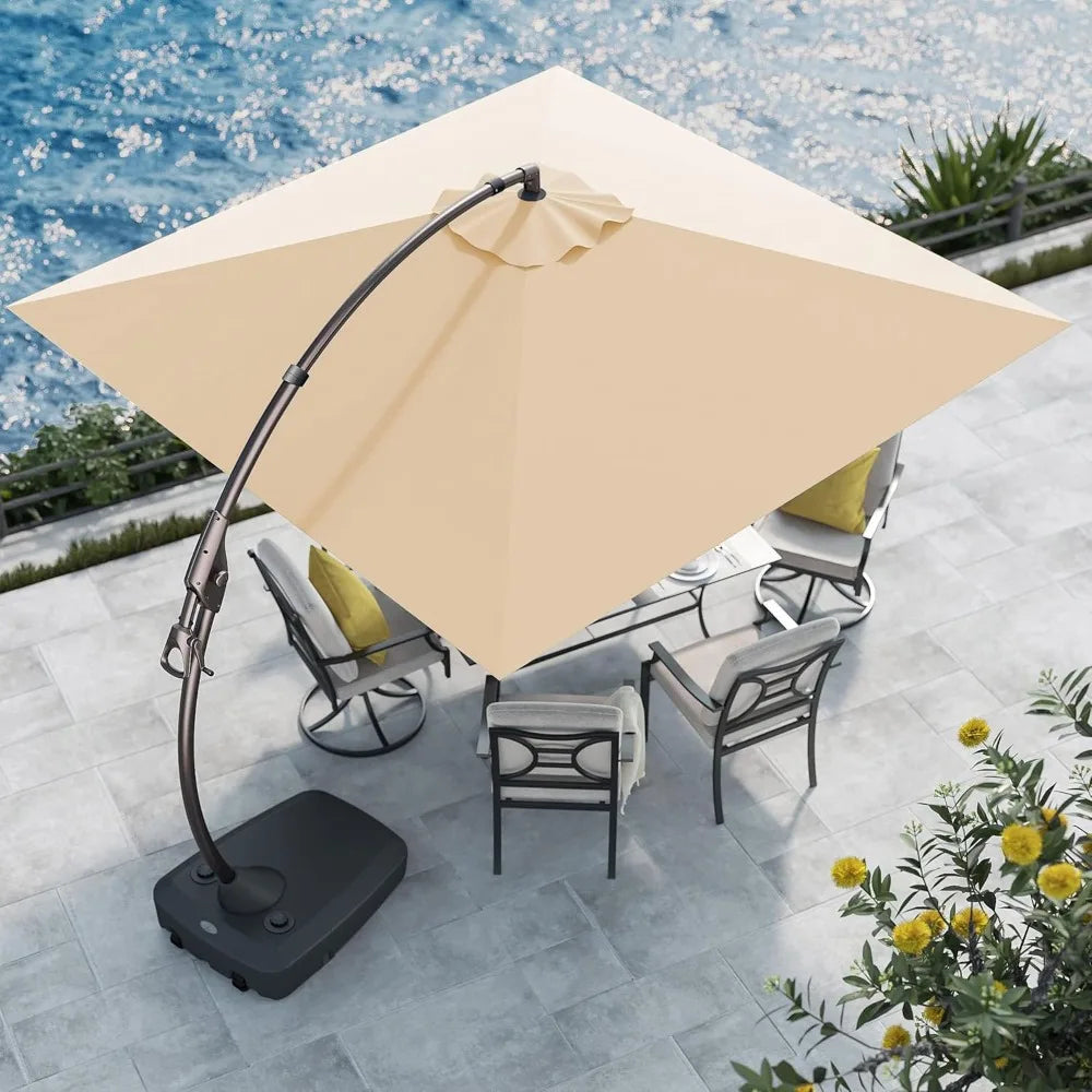 10x10 FT Square Cantilever Patio Umbrella – Aluminum, Offset with Base Included