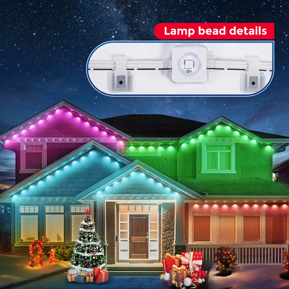 100ft Smart RGB Outdoor Lights – 60 LED, IP68 Waterproof for Christmas & Parties